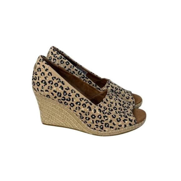 Tom's Women's Peep Toe Wedge Cheetah Leopard Canvas Espadrilles 9.5 - Picture 4 of 7